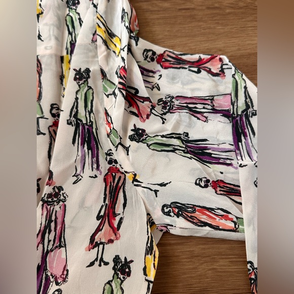 Alice + Olivia Button Down Print Melrose Stace Willa Silk Shirt Size L - Picture 11 of 11